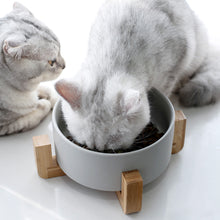 Load image into Gallery viewer, DGZ Nordic Ceramic Pet Bowl With Wood Stand Large 850ml 26x10.5cm for Dog and Cat