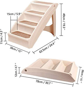 PAWISE 12589 Foldable Dog Steps Stairs 4 Steps Foldable Lightweight Stairs Pet Plastic Access Step Stairs Essentials Foldable Stairs for Pets Dogs Cats 38x76x50cm