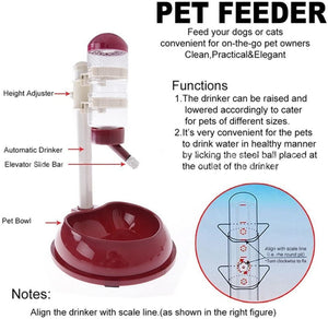 DGZ P510 Pet Adjustable Stand Drinking Water Fountain with Food Feeder Bowl Set 400ml for Dog and Cat