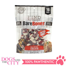 Load image into Gallery viewer, KIND REWARDS 9633 Bare Bones Knotted 2" Chicken Flavor 100% Rawhide Free With Real Chicken Treats Inside Small Dog Treats 264g