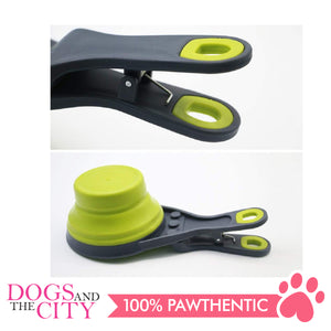 DGZ Collapsible Pet Scoop Silicone Measuring Cups Bag Clip and Travel Bowl for Cat and Dog LARGE