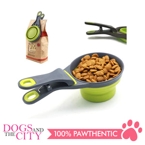 DGZ Collapsible Pet Scoop Silicone Measuring Cups Bag Clip and Travel Bowl for Cat and Dog LARGE