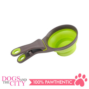 DGZ Collapsible Pet Scoop Silicone Measuring Cups Bag Clip and Travel Bowl for Cat and Dog LARGE