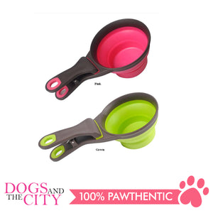 DGZ Collapsible Pet Scoop Silicone Measuring Cups Bag Clip and Travel Bowl for Cat and Dog SMALL