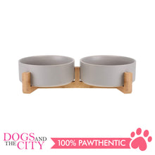 Load image into Gallery viewer, DGZ Double Ceramic Pet Bowl With Wood Stand 2x650ml 31x17x9cm for Dog and Cat