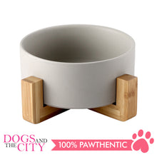 Load image into Gallery viewer, DGZ Nordic Ceramic Pet Bowl With Wood Stand Large 850ml 26x10.5cm for Dog and Cat