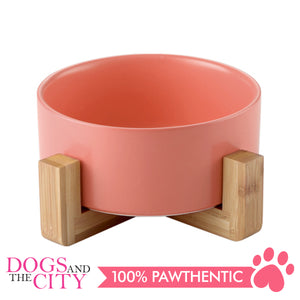 DGZ Nordic Ceramic Pet Bowl With Wood Stand Large 850ml 26x10.5cm for Dog and Cat