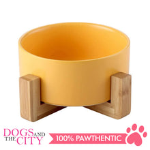 Load image into Gallery viewer, DGZ Nordic Ceramic Pet Bowl With Wood Stand Large 850ml 26x10.5cm for Dog and Cat