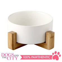 Load image into Gallery viewer, DGZ Nordic Ceramic Pet Bowl With Wood Stand Large 850ml 26x10.5cm for Dog and Cat