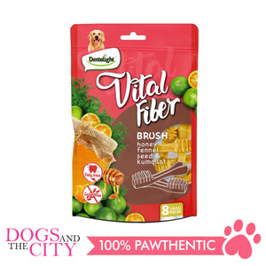 DENTALIGHT 10097 2.7" Small Vital Fiber Brush×8pcs 80g Honey, Fennel Seed, Kumquat Dog Treats