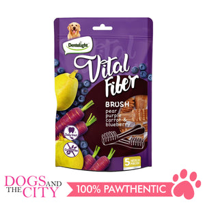 DENTALIGHT 10103 3.7" Medium Vital Fiber Brush×5pcs 85g Pear, Purple Carrot, Blueberry Dog Treats