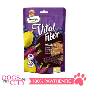 DENTALIGHT 10134 5" Medium Vital Fiber Wellbar×5pcs 85g Pear, Purple Carrot, Blueberry Dog Treats