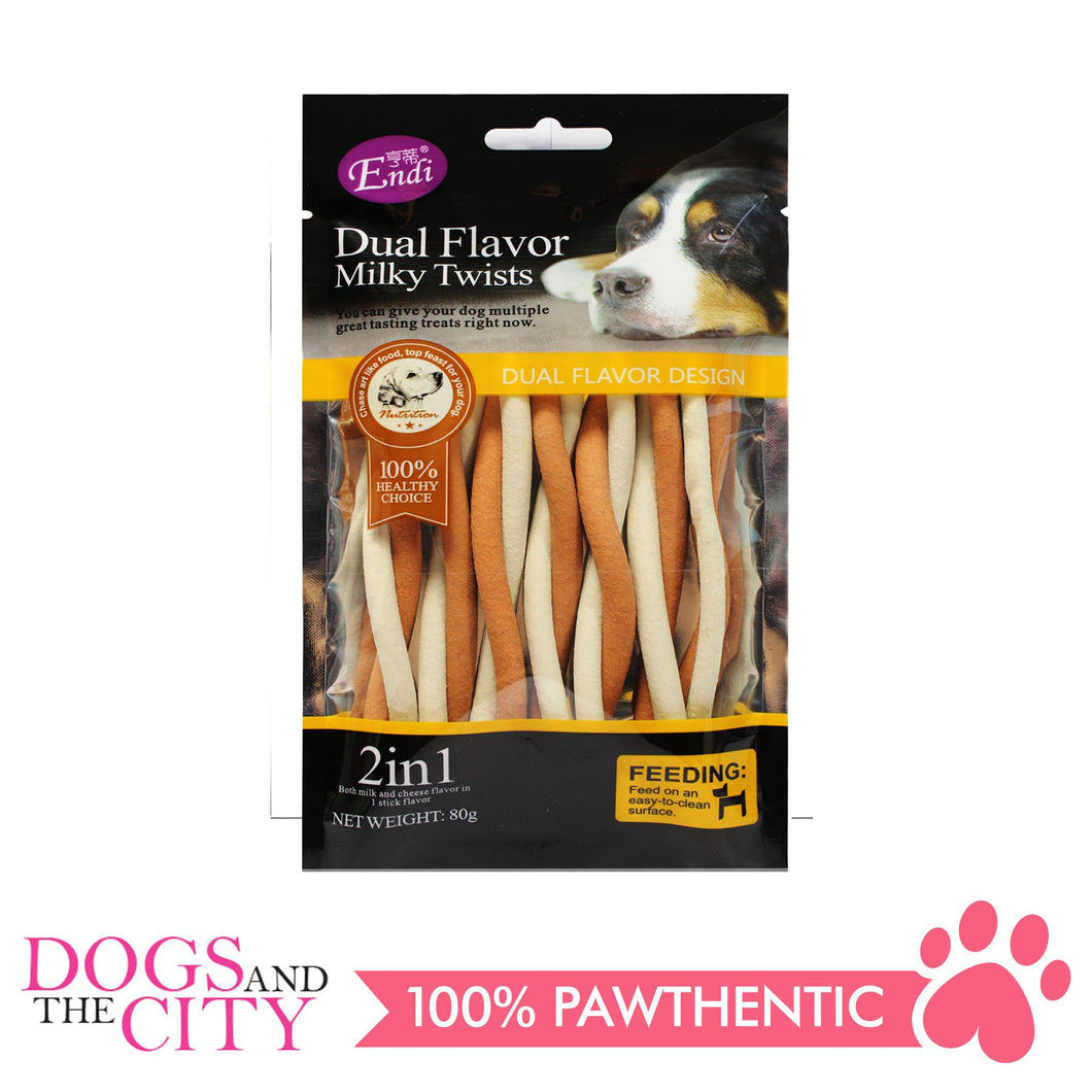 Endi E004 Dual flavor Milky Twists Dog Treats
(Milk and Cheese flavor) 80G - All Goodies for Your Pet