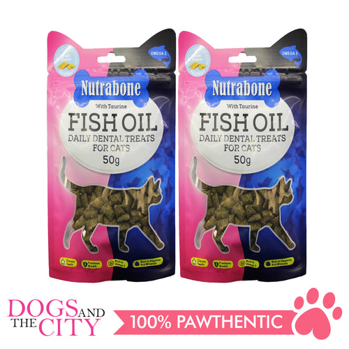 Nutrabone U017 Fish Oil Daily Dental Treats for CATS - FISH Crunchy Bites 50g (2 packs) - All Goodies for Your Pet