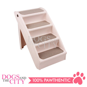 PAWISE 12589 Foldable Dog Steps Stairs 4 Steps Foldable Lightweight Stairs Pet Plastic Access Step Stairs Essentials Foldable Stairs for Pets Dogs Cats 38x76x50cm