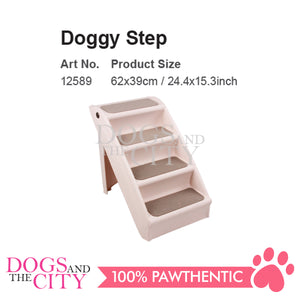 PAWISE 12589 Foldable Dog Steps Stairs 4 Steps Foldable Lightweight Stairs Pet Plastic Access Step Stairs Essentials Foldable Stairs for Pets Dogs Cats 38x76x50cm