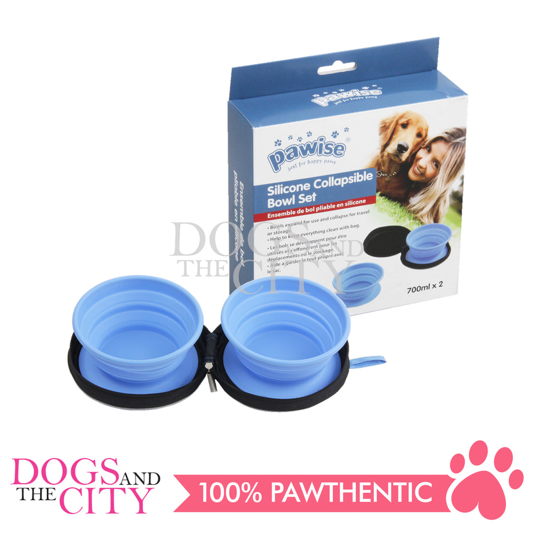 PAWISE 11006 Silicone Collapsible Foldable Pet Travel Dog Bowl Set with Pouch 2x700ml for Dog and Cat