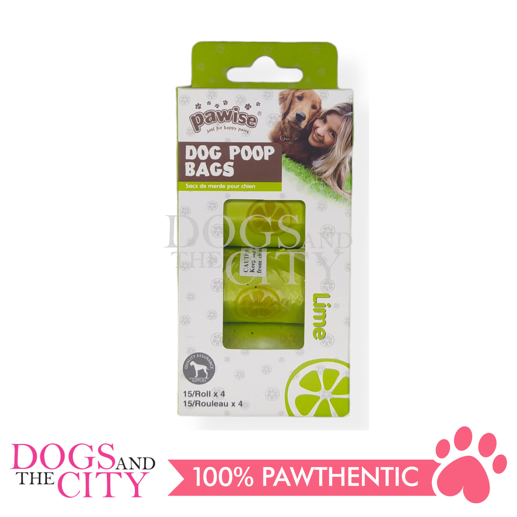 PAWISE 11611 Dog Poo Bags Spice Lime 4rolls 15pcs/roll 32x19cm